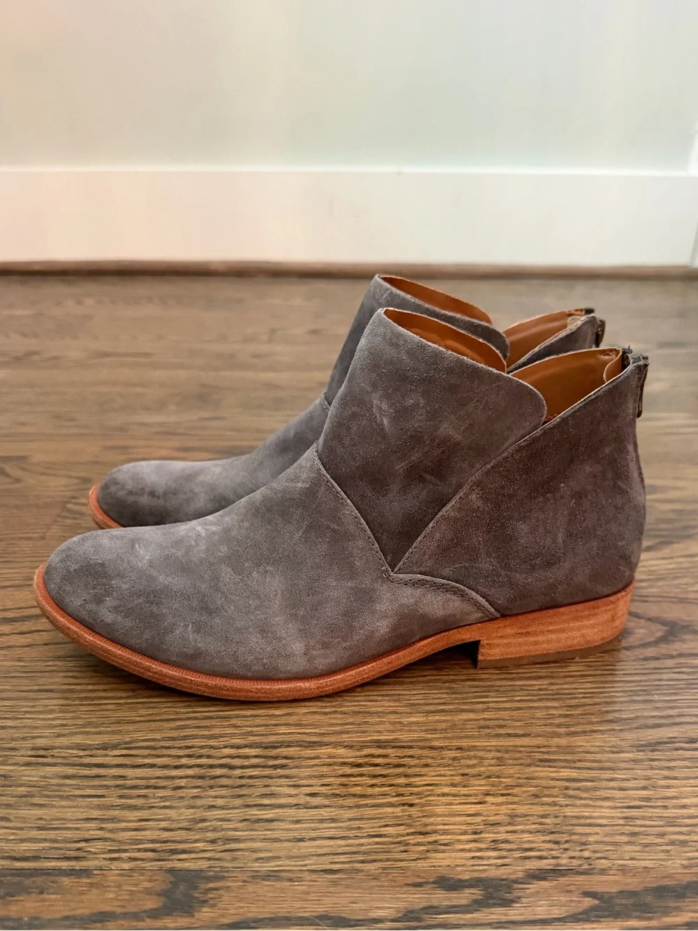 KORK-EASE Woman’s Ryder Ankle Boots Gray Suede Back Zip Booties Size 8.5 M